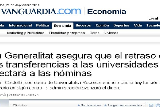 De Spaanse krant La Vanguardia laat weten dat de uitbetaling van de lonen van professoren in het gedrang komt