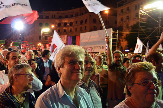 Grieken op een demonstratie van Syriza in Sikéai, Thessaloniki (Foto Asteris Masouras)