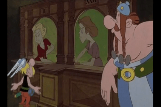 Capture d'écran de la séquence "La maison qui rend fou" dans le dessin animé "Les douze travaux d'Astérix"