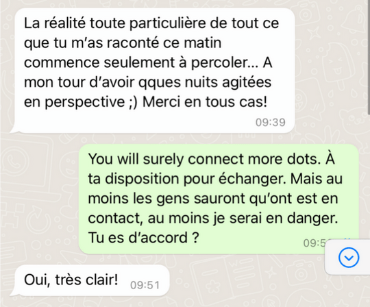 Whatsapp-communicatie  tussen Jean Muls en Audrey Hanard