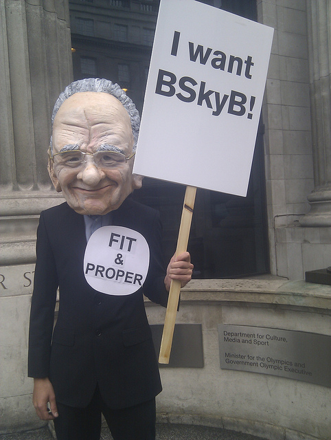 Murdoch steunde Cameron in ruil voor het faciliteren van de aankoop van BskyB. Die vlieger gaat waarschijnlijk niet op. (Foto 38 degrees)