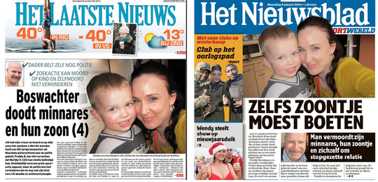 Openingspagina's Het Laatste Nieuws en Het Nieuwsblad maandag 6 januari 2014