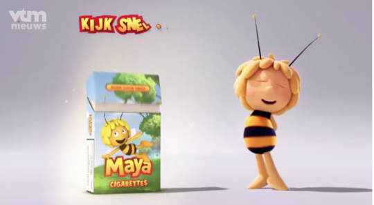 Spot voor een rokende Maya de Bij? (Screenshot: VTM Nieuws)